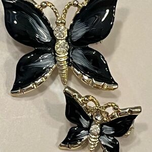 Black and Gold Butterfly Brooch Set